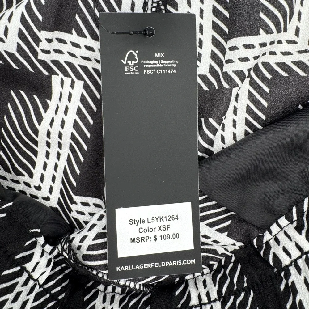 New Karl Lagerfeld Paris Womens Black White Geometric Wide Leg Pants Size Small - Picture 3 of 7
